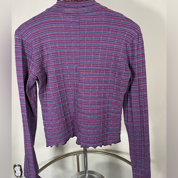 Free People Intimately Fitted Purple Multi-Color Mock Neck Longsleeve - Picture 3 of 5